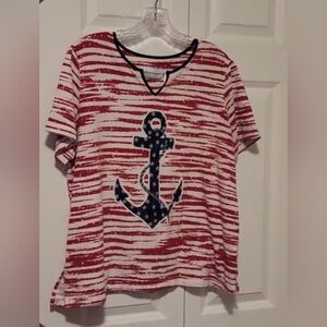 Alfred Dunner multicolored short sleeve blouse, detailing on front size large